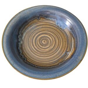 Black Mountain Pottery L Baker Signed Blue Stoneware 11 Inch Spiral Serving Bowl